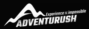 Adventurush logo with mountain icon and the tagline “Experience the impossible”