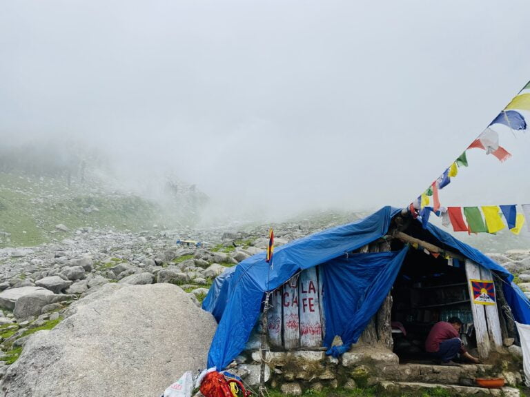 Home 13 High-altitude campsite at Laka Glacier Trek near Dharamshala in the Dhauladhar Range