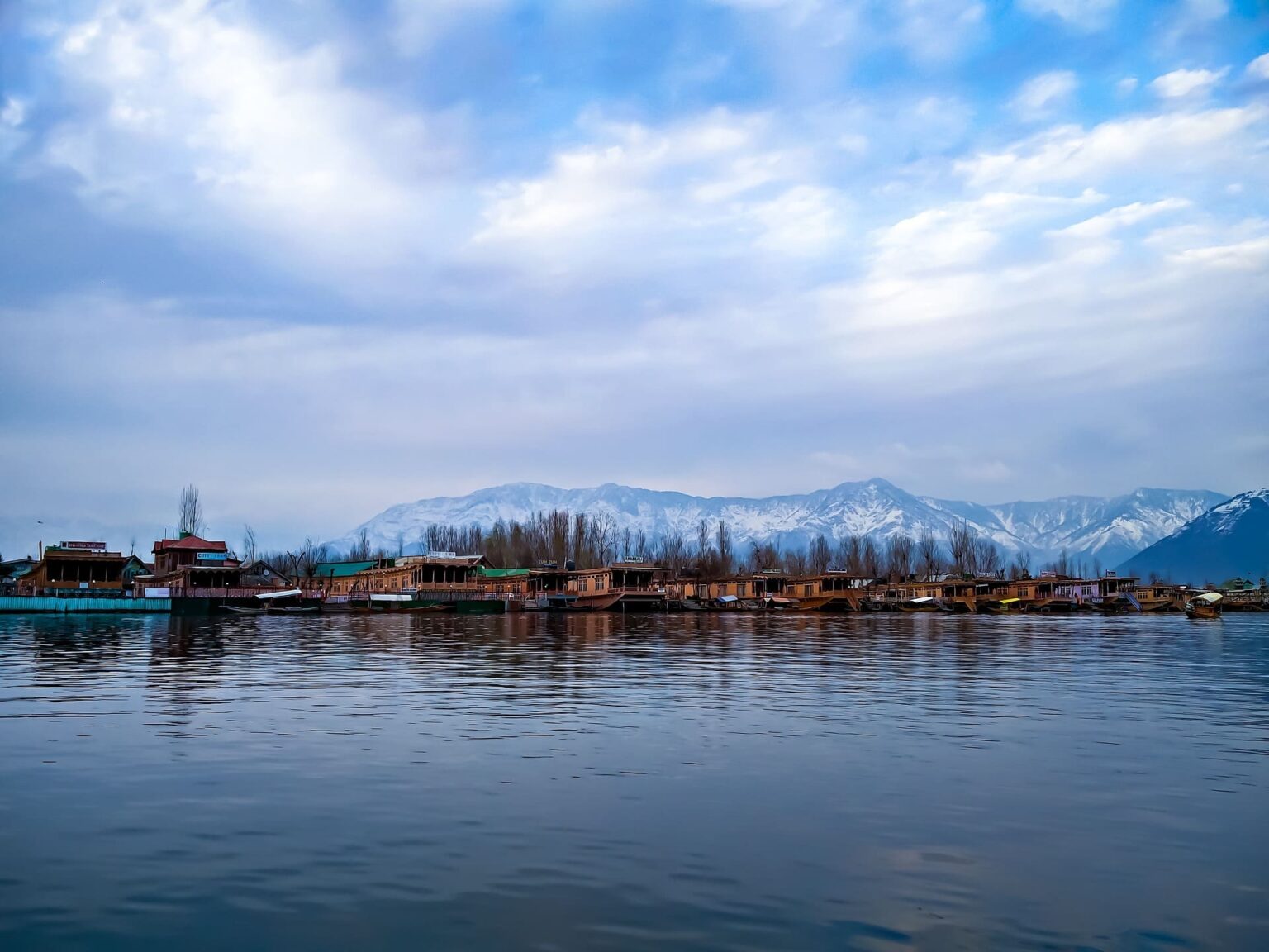 Srinagar 2 Shikara boats and houseboats on Dal Lake in Srinagar