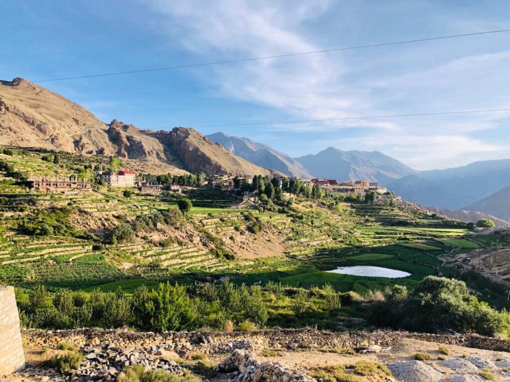 Terraced fields and houses in Nako village, Kinnaur, Himachal Pradesh