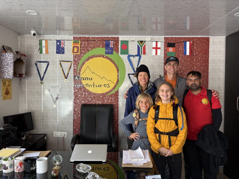Team at Manu Adventures India posing together inside the office in Dharamshala.