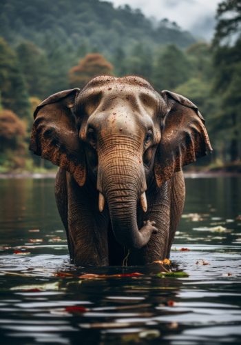 an elephant standing in water