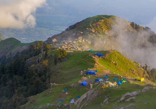 a group of tents on a mountain